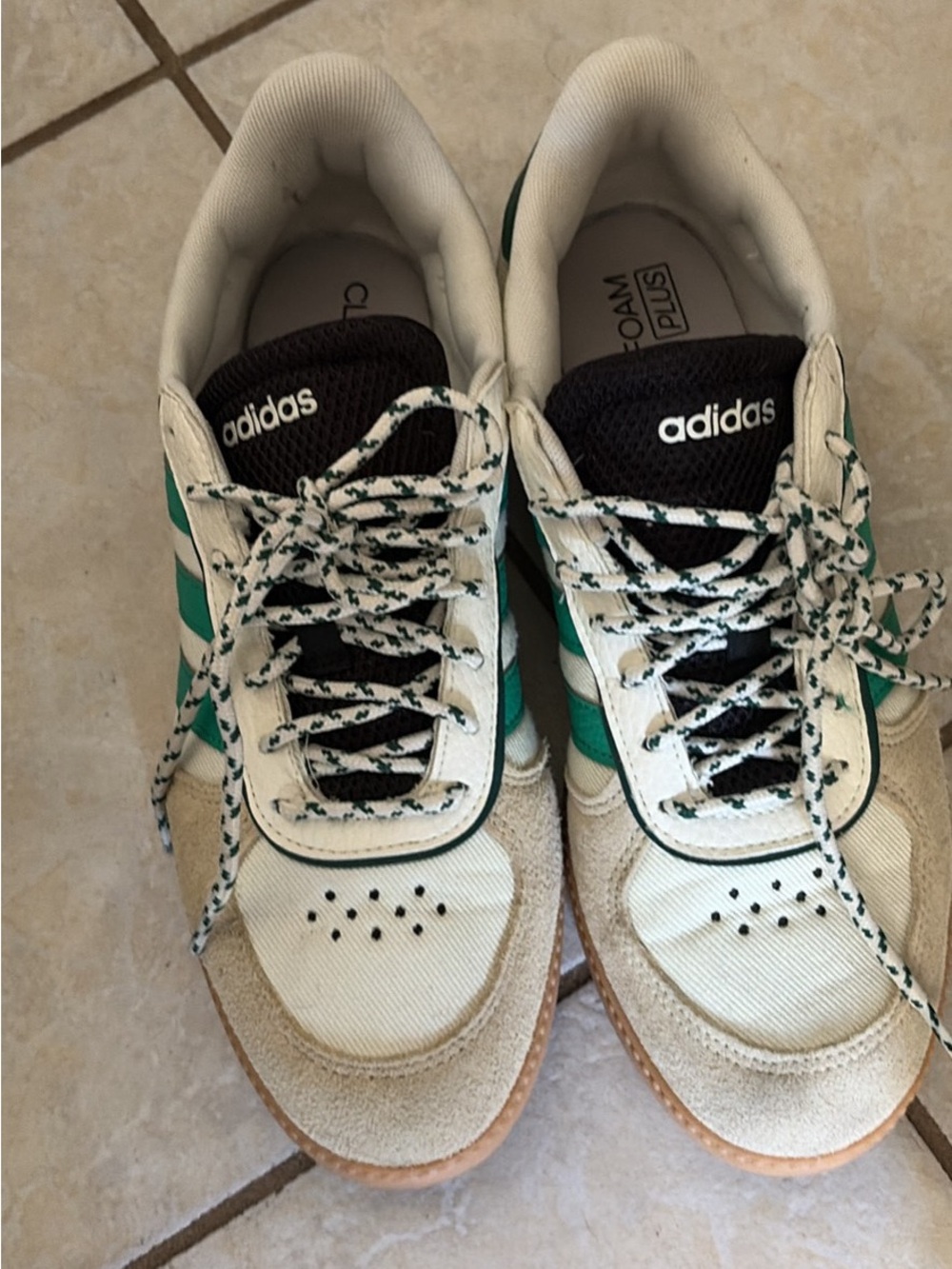 adidas White and Green Retro-Style Sneakers